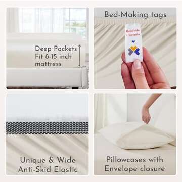 California Design Den 100% Organic Cotton Queen Sheet Set, Deep Pockets, Percale Sheets Queen, Soft Cooling Sheets, GOTS Certified Cotton Bed Sheets Queen, Ivory Sheets