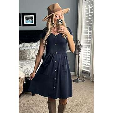 OUGES Women's Summer Short Sleeve Midi Dresses with Stylish Pockets