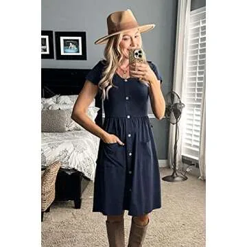 OUGES Women's Summer Midi Dress with Pockets and Style