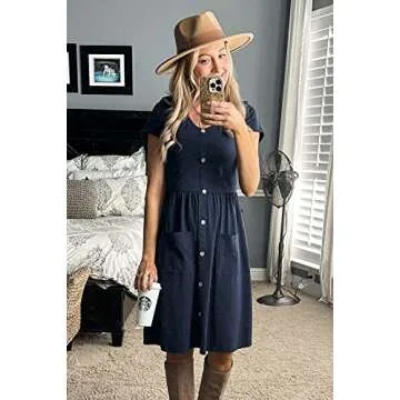 OUGES Women's Summer Midi Dress with Pockets and Style