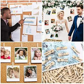 100Pcs Push Pin with Wooden Clips Tacks for Cork Board Artwork for Bulletin Board Crafts Arts Projects Photo Supplies(Wood Color)