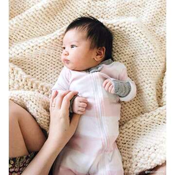 Burt's Bees Baby, Baby Girls,Sleeper Pajamas, Zip Front Non-Slip Footed Sleeper PJs, 100% Organic Cotton, Pink Rugby Stripe, 3-6 Months