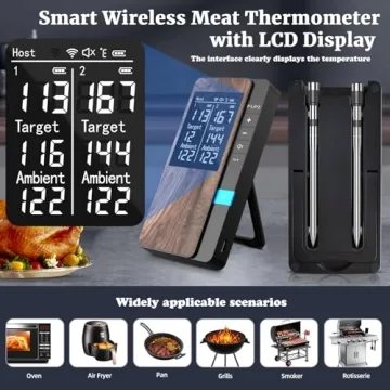 VACUUM SEALERS UNLIMITED Wireless Meat Thermometer-Multi Sensors Digital Food Thermometer with Ultra-Thin Probes, App&Host Control- Accuracy Bluetooth Meat Thermometer for BBQ, Oven, Grill, Smoker