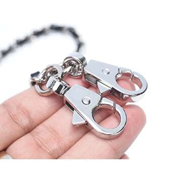 CRAFTMEMORE Purse Chain Strap, Chain with Leather Handle, Shoulder Handbag Replacement Pochette Accessories K083 (25 Inches, Silver)