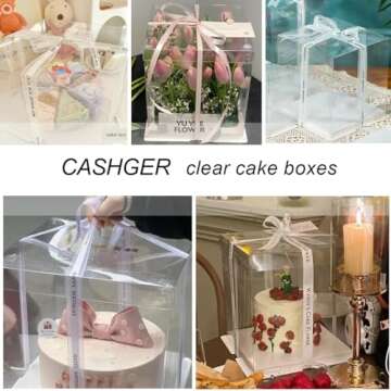 8 Pcs 10x10x12Inch Clear Cake Box, PET Tall Cake Boxes, Clear Gift Boxes for 8 Inch Cake, Bakery Transport Container Cake Display Box for Birthday Wedding Party