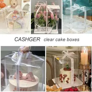 8 Pcs 10x10x12Inch Clear Cake Box, PET Tall Cake Boxes, Clear Gift Boxes for 8 Inch Cake, Bakery Transport Container Cake Display Box for Birthday Wedding Party