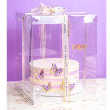 8 Pcs 10x10x12Inch Clear Cake Box, PET Tall Cake Boxes, Clear Gift Boxes for 8 Inch Cake, Bakery Transport Container Cake Display Box for Birthday Wedding Party