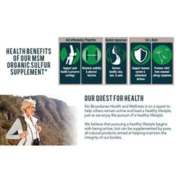 500mg MSM Organic Sulfur Capsules by No Boundaries Health and Wellness – 180 Vegetable Capsules: No Excipients or Fillers – Premium Health Supplement: 99.9% Pure MSM Powder – Joints, Skin, Hair, Nail