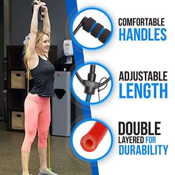 DynaPro - Exercise Resistance Bands, Adjustable Resistance Bands with D-Handles, Fitness Tubes Alternative, Tension Bands for Workout and Therapy, with Exercise Resource, Red