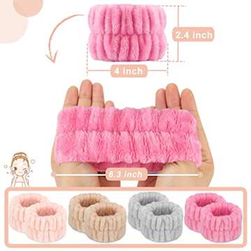 Crosize 8 Pcs Microfiber Spa Wrist Bands for Women, Yoga Enthusiasts and People Doing Housework or S...