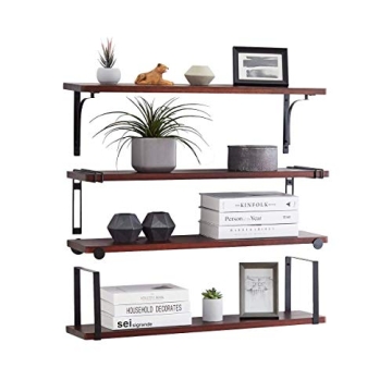 Coral Flower Floating Shelves Wall Mounted, 31", Rustic Wood Wall Storage Shelves for Home Decor Bedroom, Living Room, Bathroom, Kitchen, Office, Black and Brown