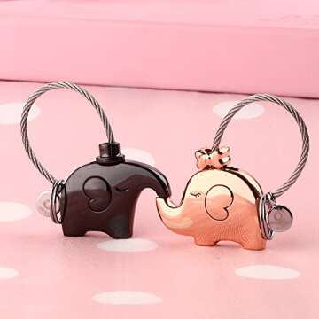 MILESI Original Fantastic Kissing Elephant Couples Keychains Birthday Valentines Gifts Cute Charm Se...