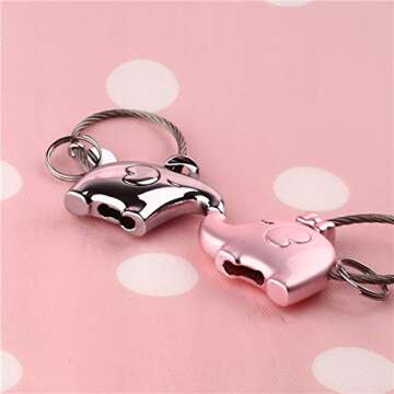MILESI Original Fantastic Kissing Elephant Couples Keychains Birthday Valentines Gifts Cute Charm Set Couple Gift(black-gold)
