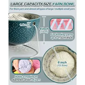 UCDRMA Crochet Yarn Bowl for Knitting, Ceramic Yarn Holder Crocheting Bowl with 3D Relief Pattern, 6in Large Crochet Holder Bowls for Yarn of All Types, Great Decorative Knitting Crochet Supplies
