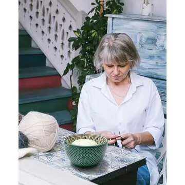 UCDRMA Crochet Yarn Bowl for Knitting, Ceramic Yarn Holder Crocheting Bowl with 3D Relief Pattern, 6in Large Crochet Holder Bowls for Yarn of All Types, Great Decorative Knitting Crochet Supplies