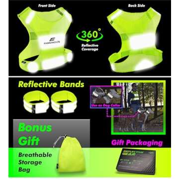 FREEMOVE Reflective Vest Running Gear + 2 Bands & Bag/Ultralight & Comfy Safety Vests with Front Zip Pocket > High Visibility Reflector > for Men, Women > Running, Dog Walking or Cycling
