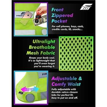 FREEMOVE Reflective Vest Running Gear + 2 Bands & Bag/Ultralight & Comfy Safety Vests with Front Zip Pocket > High Visibility Reflector > for Men, Women > Running, Dog Walking or Cycling