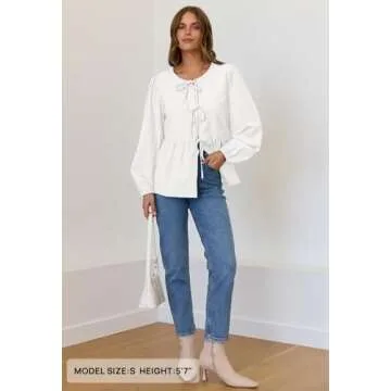 Chic Puff Sleeve Tie Front Blouse for Women