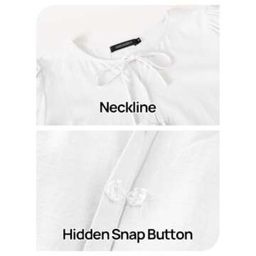 MEROKEETY Women's Tie Front Tops Blouse Puff Sleeve Button Peplum Ruffle Cute Babydoll Tee Shirts, White, Large