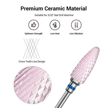 Professional Pink Ceramic Nail Drill Bit for Manicure & Pedicure | Medium Grit | 3/32" Shank Size