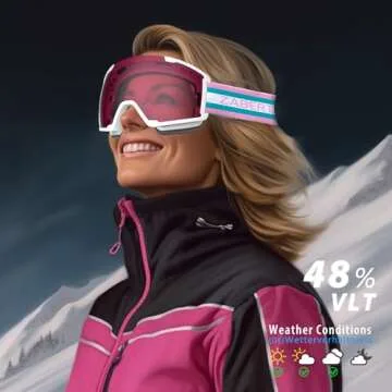 ZABERT Women Pink Ski Goggles, Snow Snowboard Goggles for Women Youth, Over Glasses OTG Anti-fog for Skiing Snowboarding Snowmobile Pink Green