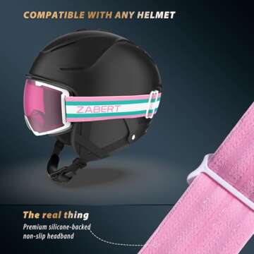 ZABERT Women Pink Ski Goggles, Snow Snowboard Goggles for Women Youth, Over Glasses OTG Anti-fog for Skiing Snowboarding Snowmobile Pink Green