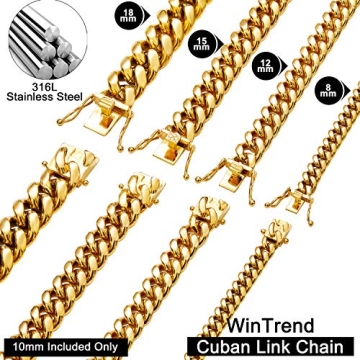 Gold Cuban Link Chain Necklace for Men 18K Stainless Steel