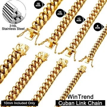 Gold Cuban Link Chain Necklace for Men 18K Stainless Steel
