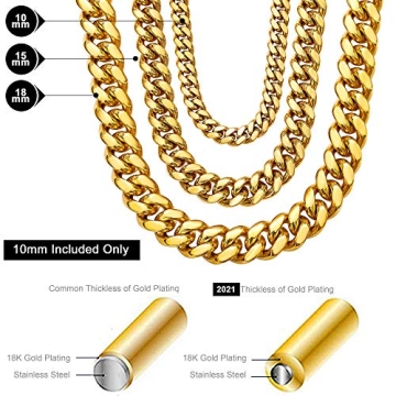 Gold Cuban Link Chain Necklace for Men 18K Stainless Steel