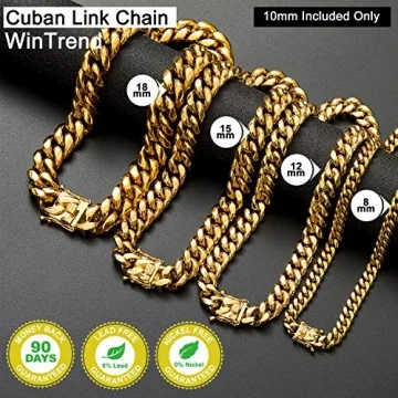Gold Cuban Link Chain Necklace for Men 18K Stainless Steel