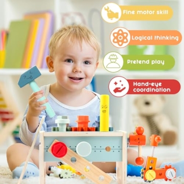 Asweets Kids Tool Bench, 32 PCS Wooden Play Set