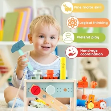 Asweets Kids Tool Bench, 32 PCS Wooden Play Set
