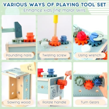 Asweets Kids Tool Bench, 32 PCS Wooden Play Set