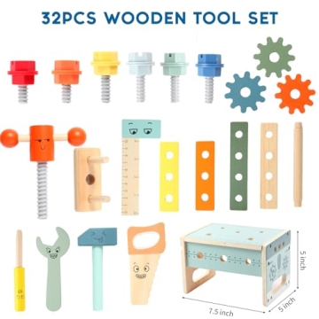 Asweets Kids Tool Bench, 32 PCS Wooden Play Set