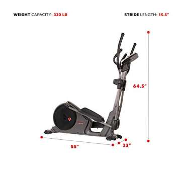 Sunny Health & Fitness Programmable Electro-Magnetic Elliptical Cross Trainer Exercise Machine, Full-Body Low-Impact Cardio Equipment with 24 Pre-Built Workout Modes and 330 lbs Capacity – SF-E3912