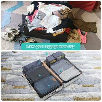 6 Set Packing Cubes-Large Capacity Travel Luggage Packing Organizers with Shoe Bag-Gray