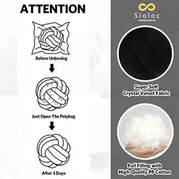 Sioloc Soft Knot Ball Pillows,Round Throw Pillow Cushion Home Decoration Plush Pillow,Throw Knotted Pillow Handmade Round Plush Pillow（10.6inches,Black）