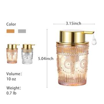 LEICURACE Foaming Hand Soap Dispenser,Glass Foam Soap Dispenser,Toothbrush Holder,Refillable Liquid Soap Dispenser,Lotion Dispenser (S-Gold-Foaming)