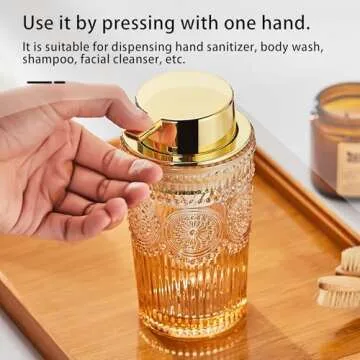 LEICURACE Foaming Hand Soap Dispenser,Glass Foam Soap Dispenser,Toothbrush Holder,Refillable Liquid Soap Dispenser,Lotion Dispenser (S-Gold-Foaming)
