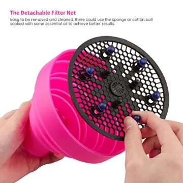 Segbeauty Travel Foldable Hair Diffuser, Collapsible Portable Hair Diffuser Easy for Natural Fine Thick Hair, Universal Blow Dryer Attachment for Blow Dryer with Nozzle 1.65-1.77In (Rose Red)