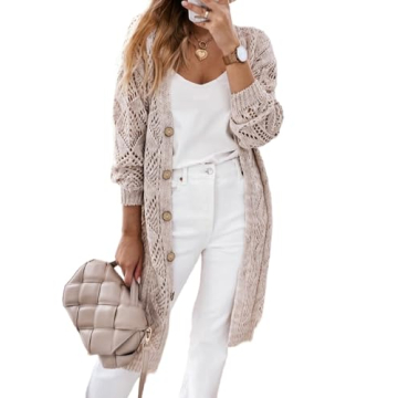 SHEWIN Womens Fall Fashion 2025 Long Cardigan Sweaters Casual Long Sleeve Sweater Open Front Crochet...