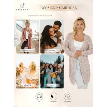 SHEWIN Womens Fall Fashion 2025 Long Cardigan Sweaters Casual Long Sleeve Sweater Open Front Crochet Cardigans Fall Outfits for Women 2025, M, Light Pink