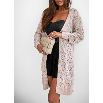 SHEWIN Womens Fall Fashion 2025 Long Cardigan Sweaters Casual Long Sleeve Sweater Open Front Crochet Cardigans Fall Outfits for Women 2025, M, Light Pink