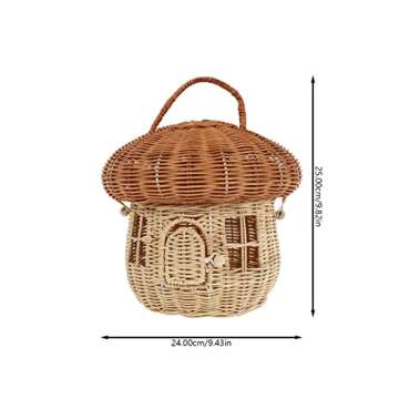 MAGICLULU 1pc Natural Rattan Mushroom Storage Basket Creative Handmade Rattan Storage Basket with Handle Desktop Rattan Basket With Lid for Desktop Storage Decoration Photo Props