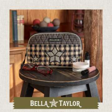 Bella Taylor Large Quilted Cotton Makeup Pouch for Women, Travel Cosmetic Bag, Quilted Cotton Farmho...