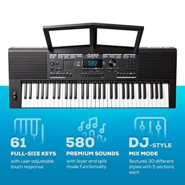 Alesis Harmony 61 Pro - 61 Key Keyboard Piano with Adjustable Touch Response, USB Midi, 580 Sounds, X/Y Performance Touchpad with DJ-Style FX