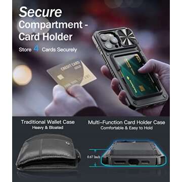 Vihibii for iPhone 14 Pro Max Case, Wallet Case with Card Holder (Storage 4 Cards), Slide Camera Cov...