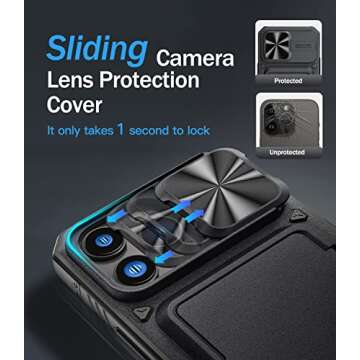 Vihibii for iPhone 14 Pro Max Case, Wallet Case with Card Holder (Storage 4 Cards), Slide Camera Cover & Kickstand [Military Grade Drop Protection] Phone Case 6.7" (2022), Black