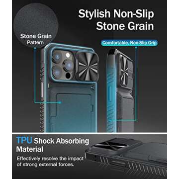 Vihibii for iPhone 14 Pro Max Case, Wallet Case with Card Holder (Storage 4 Cards), Slide Camera Cover & Kickstand [Military Grade Drop Protection] Phone Case 6.7" (2022), Black