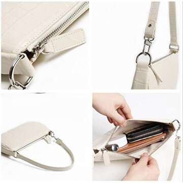 Barabum Retro Classic Clutch Shoulder Tote HandBag with Zipper Closure for Women (White)